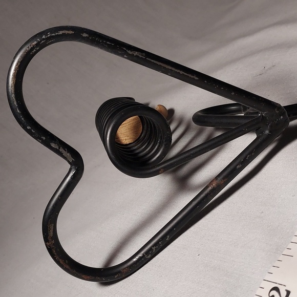 Vintage Black Wrought Iron Spiral "Courting Candle" Candle Holder Witch Wood Peg - Picture 5 of 6